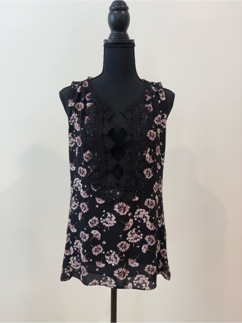 White House Black Market Black Floral Lace-Trim Tank